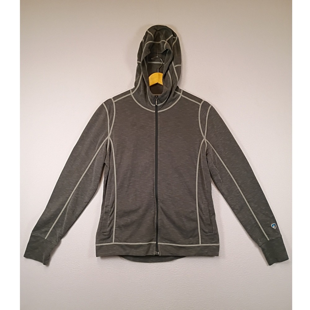 Gorpcore Kuhl Womens Medium Grey Tencel Blend Full Zip Contrast Stitch‎ Hoodie